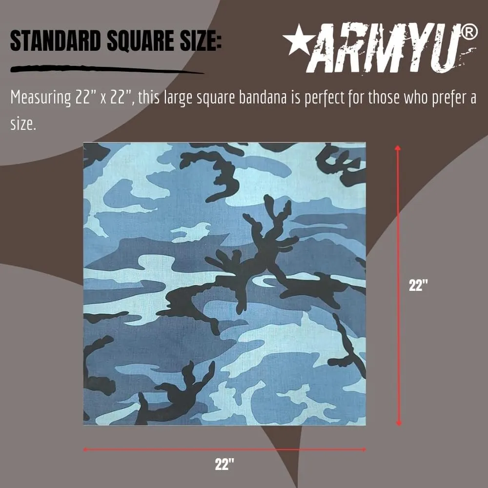 12 Pack Camouflage Bandanas Army Camo Headwraps Military Head Scarves Do-rags 100% Cotton Bandannas 22'' Square