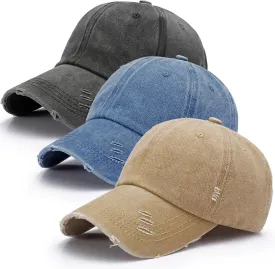 3 Pack Washed Plain Baseball Cap Vintage Distressed Low Profile Cotton Dad Hat Adjustable for Women Men