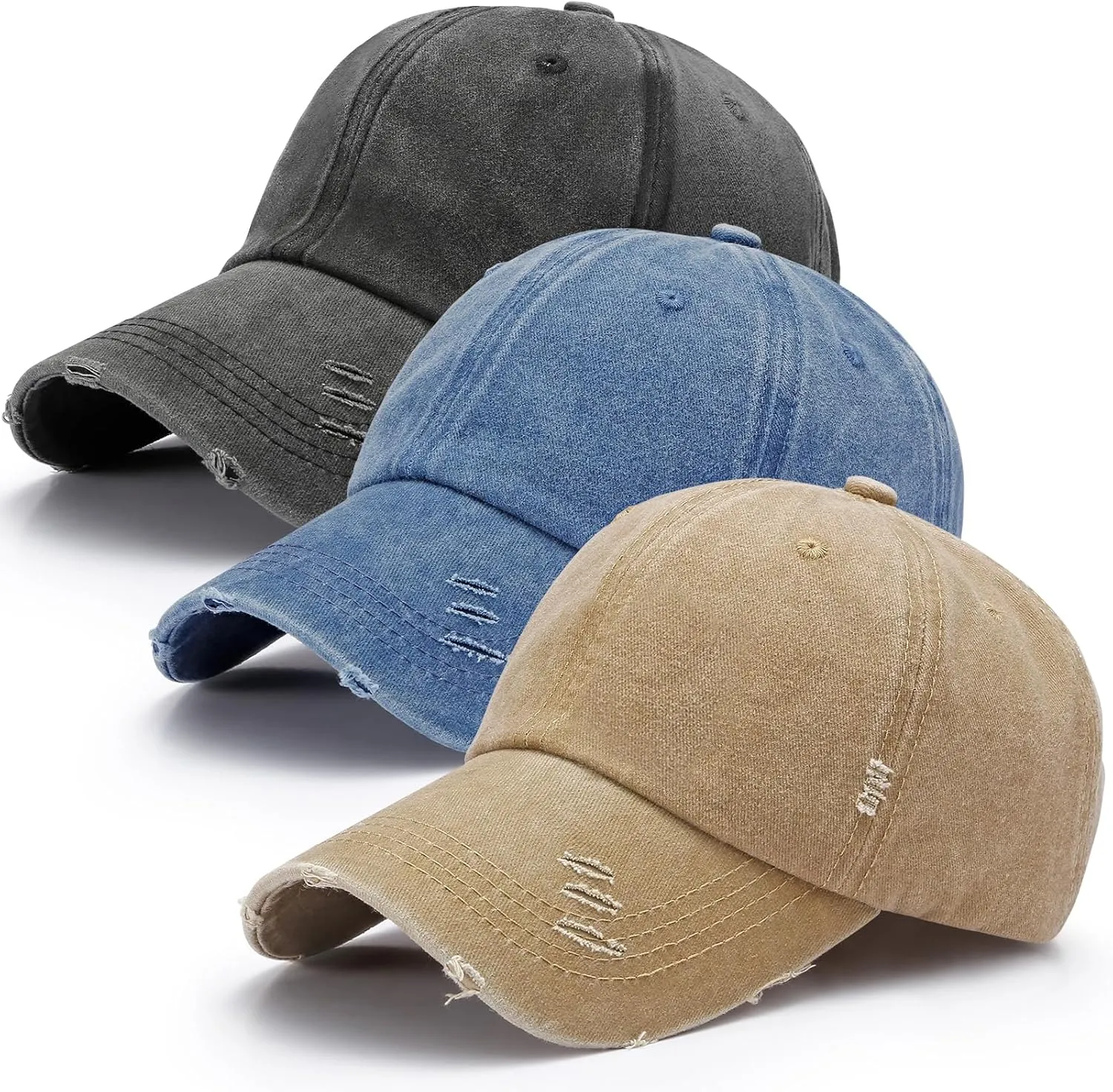 3 Pack Washed Plain Baseball Cap Vintage Distressed Low Profile Cotton Dad Hat Adjustable for Women Men