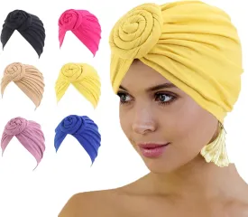 6 Pieces African Turban Flower Knot Headwrap Pre Tied Bonnet Beanie Cap Hair Loss Wrap Headband Tie for Women Girls Multi