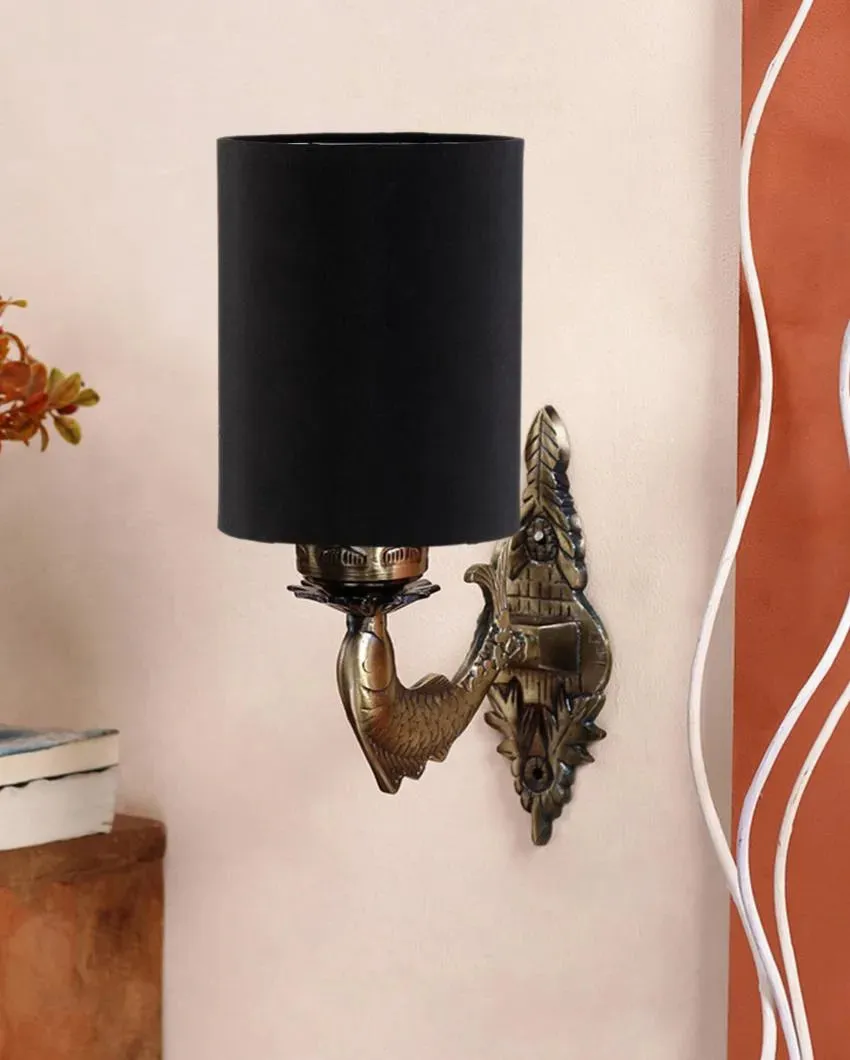 Alluring Antique Gold Cotton Conical Shade Wall Lamp