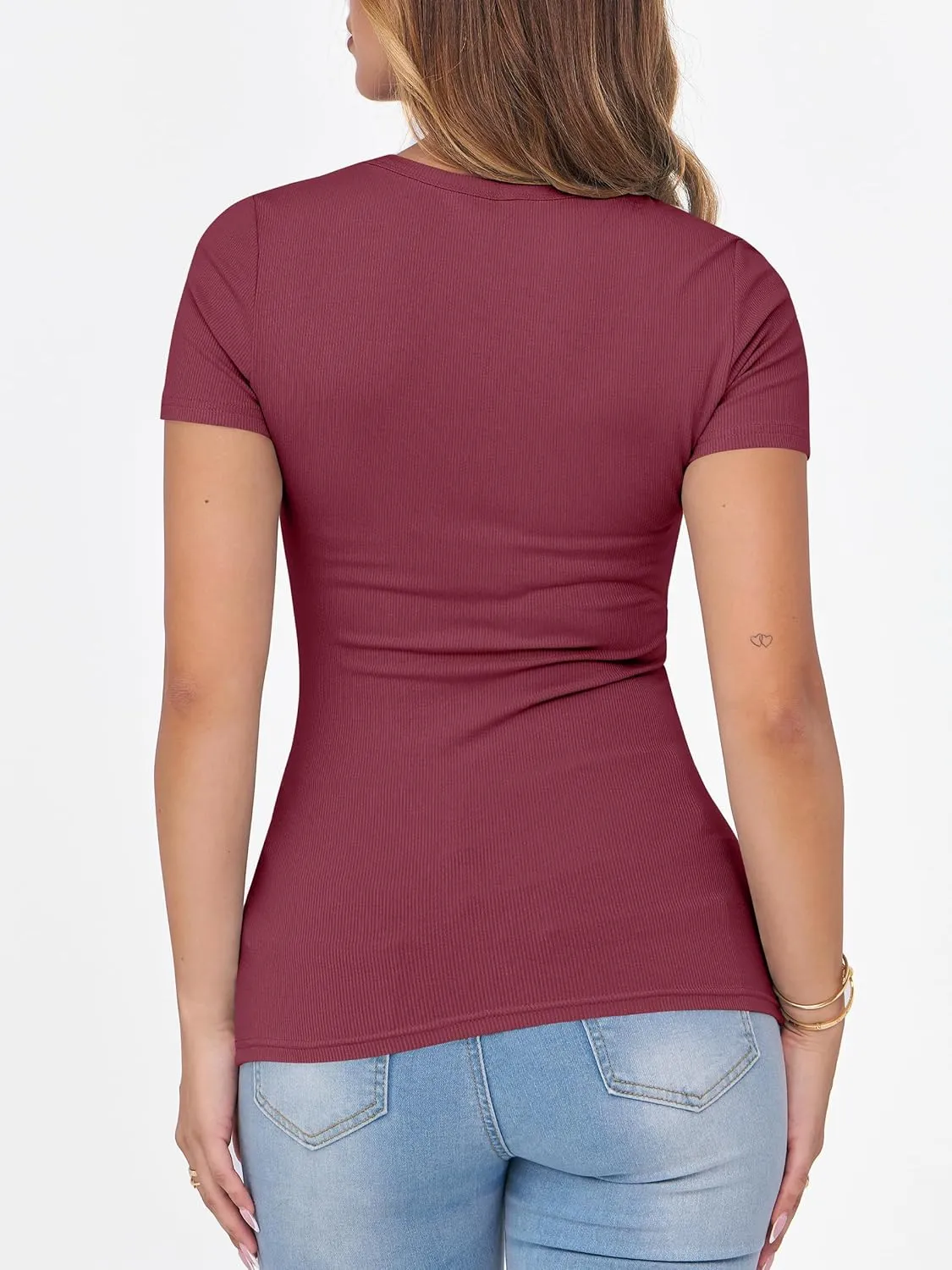 ANRABESS Women Short Sleeve Crewneck Ribbed Knit Slim Fitted Shirts Summer Tops Basic Tee T-Shirt Casual Spring 2025 Clothes