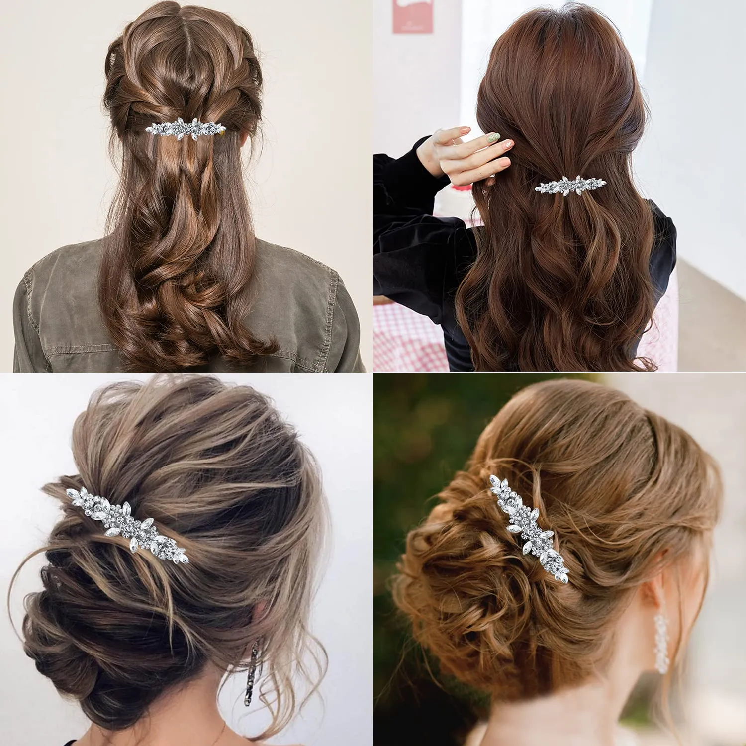 Austrian Crystal Hair Clips, Rhinestones Hairpins Barrettes, White Sparkly Hairgrip Hair Headwear Accessories for Women Girl