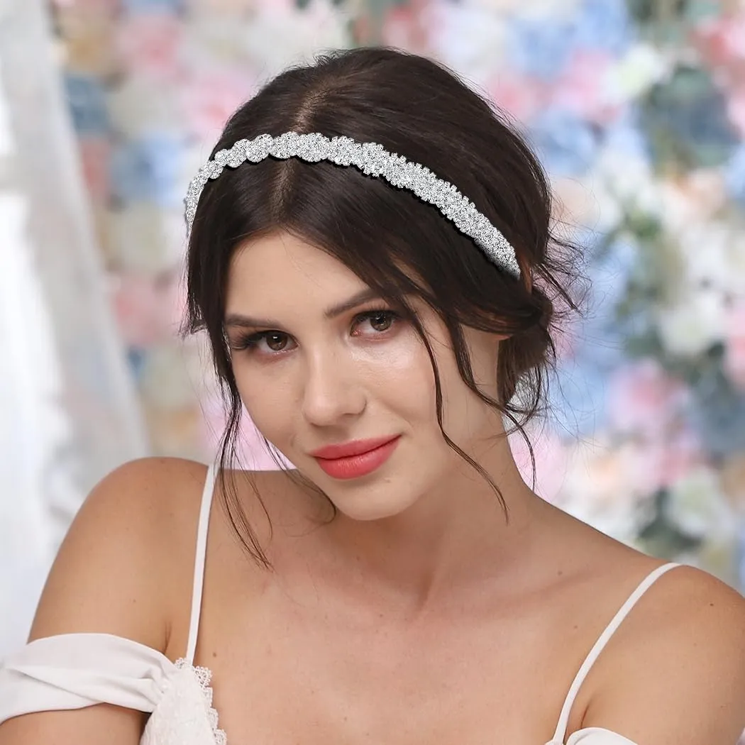 Barode Rhinestone Homecoming Head Chain Jewelry Silver Sparkly Elastic Headband Forehead Crystal Braided Accessories for Women