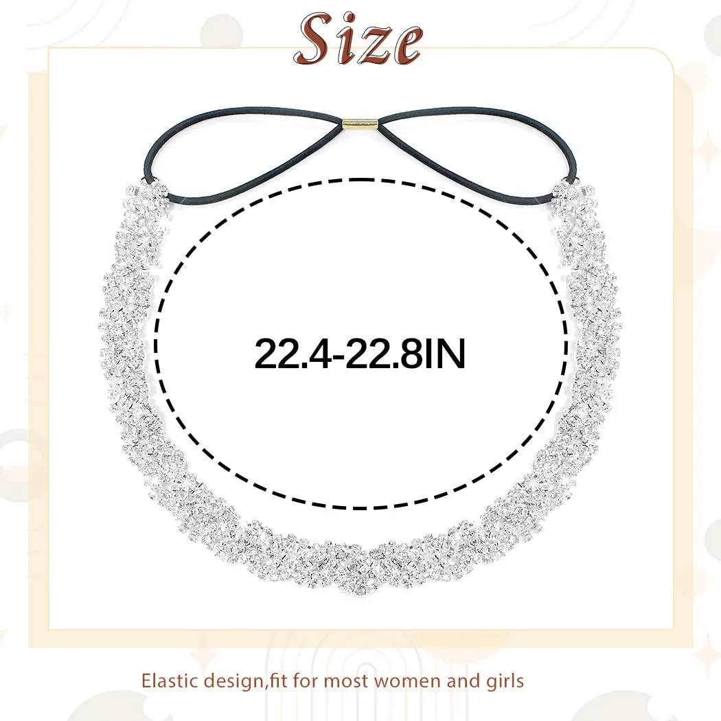 Barode Rhinestone Homecoming Head Chain Jewelry Silver Sparkly Elastic Headband Forehead Crystal Braided Accessories for Women