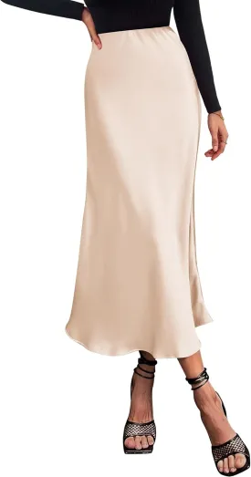 BTFBM 2025 Women Summer Spring Long Satin Skirt Silk Elegant High Waist Cocktail Party Wedding Flowy A-Line Midi Skirts