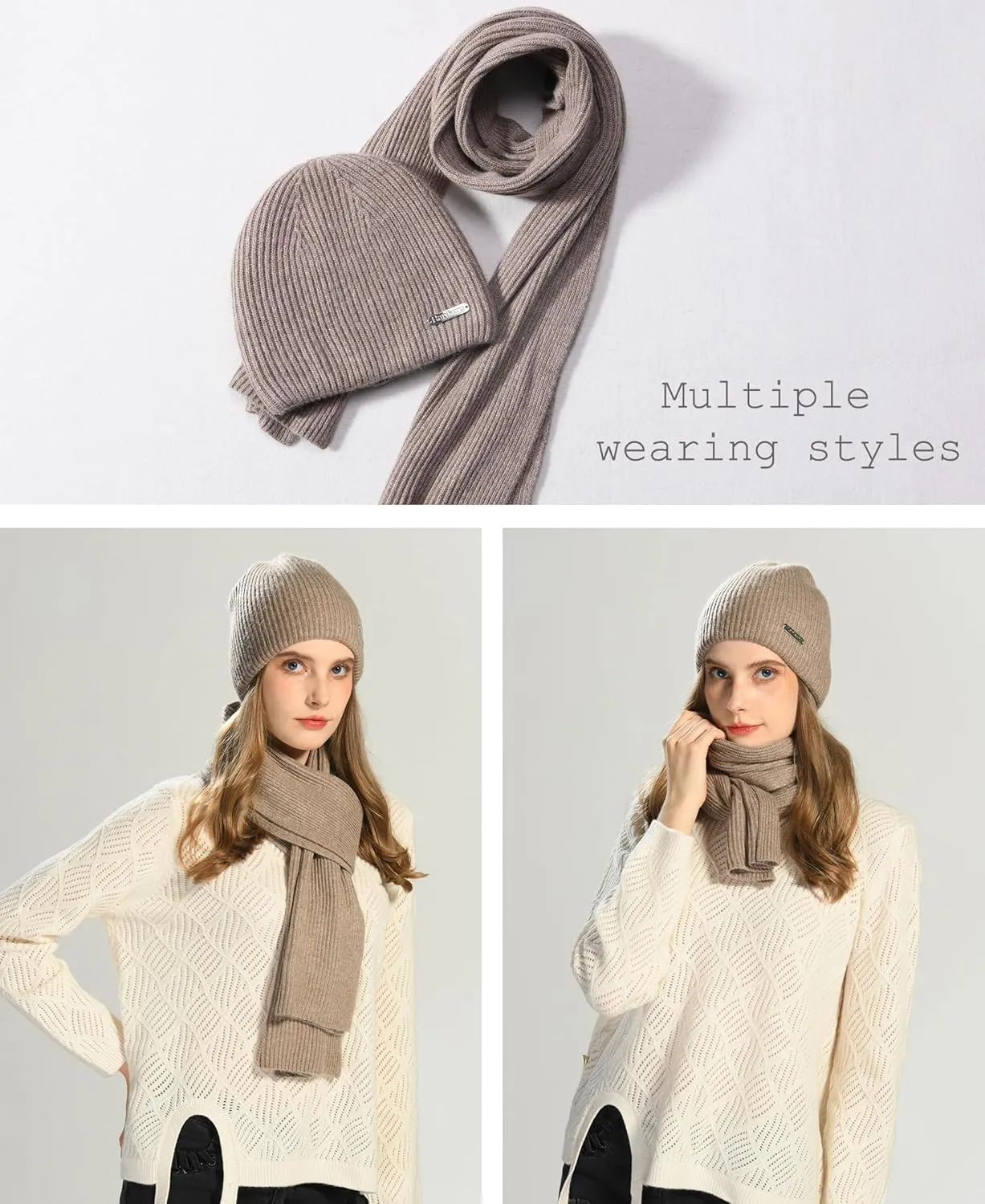 cashmere beanie hat scarf set for women winter knit long scarf neck warmer stylish beanie unisex gift set