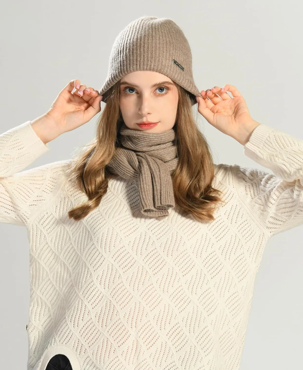 cashmere beanie hat scarf set for women winter knit long scarf neck warmer stylish beanie unisex gift set