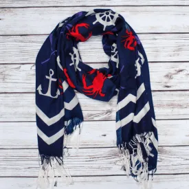 Chevron Crab and Anchor Design (Blue) / Scarf