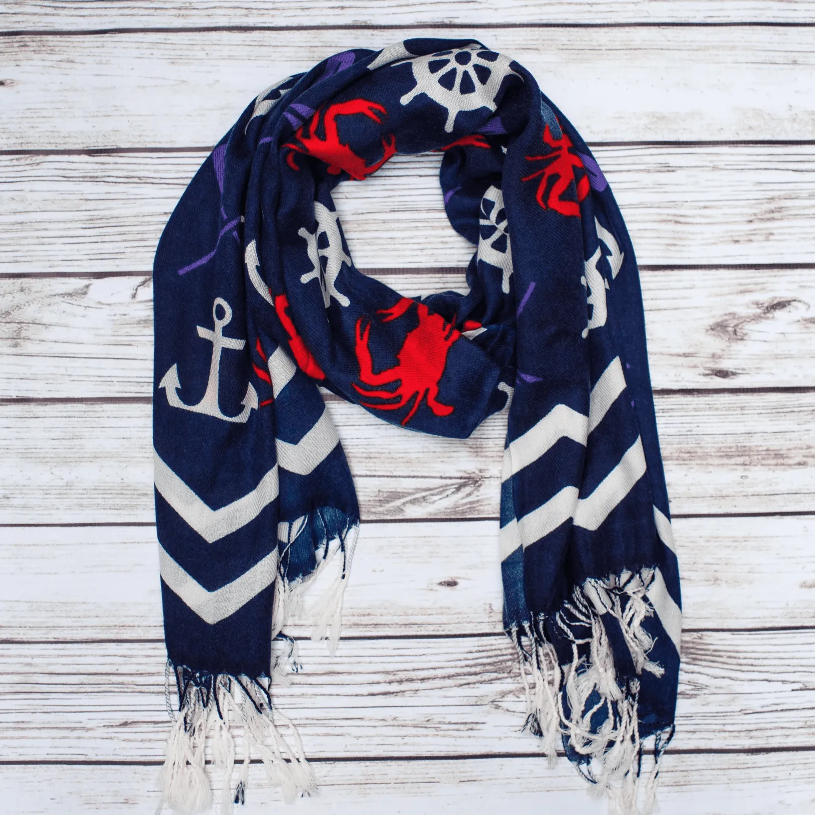 Chevron Crab and Anchor Design (Blue) / Scarf