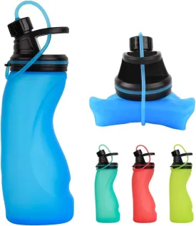Collapsible Water Bottle BPA Free - Foldable Water Bottle for Travel Sports Bottles with Triple Leak Proof Lightweight 17oz (Upgraded Ocean Blue)