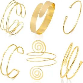 COLOYAN 6PCS Gold Arm Cuff Upper Arm Cuff Bracelets for Women Open Upper Arm Cuff Bangle Adjustable Armband Set Jewelry