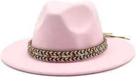 DHAEY National Style Jazz Top Hat, Autumn and Winter Woolen Hat, Simple Felt Big Brim Hat Fashion Top Hat Luopan Caps & Hats (Color : Rose Red, Size : Medium(56-58cm))