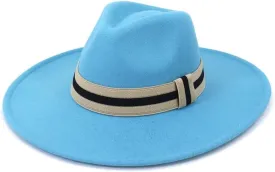 DHAEY Wide Brim Jazz Church Hat Women Men British Style Wool Fedoras Cap Gentleman Elegant Formal Party Cap Luopan Caps & Hats (Color : Lake Blue, Size : 56-58cm)