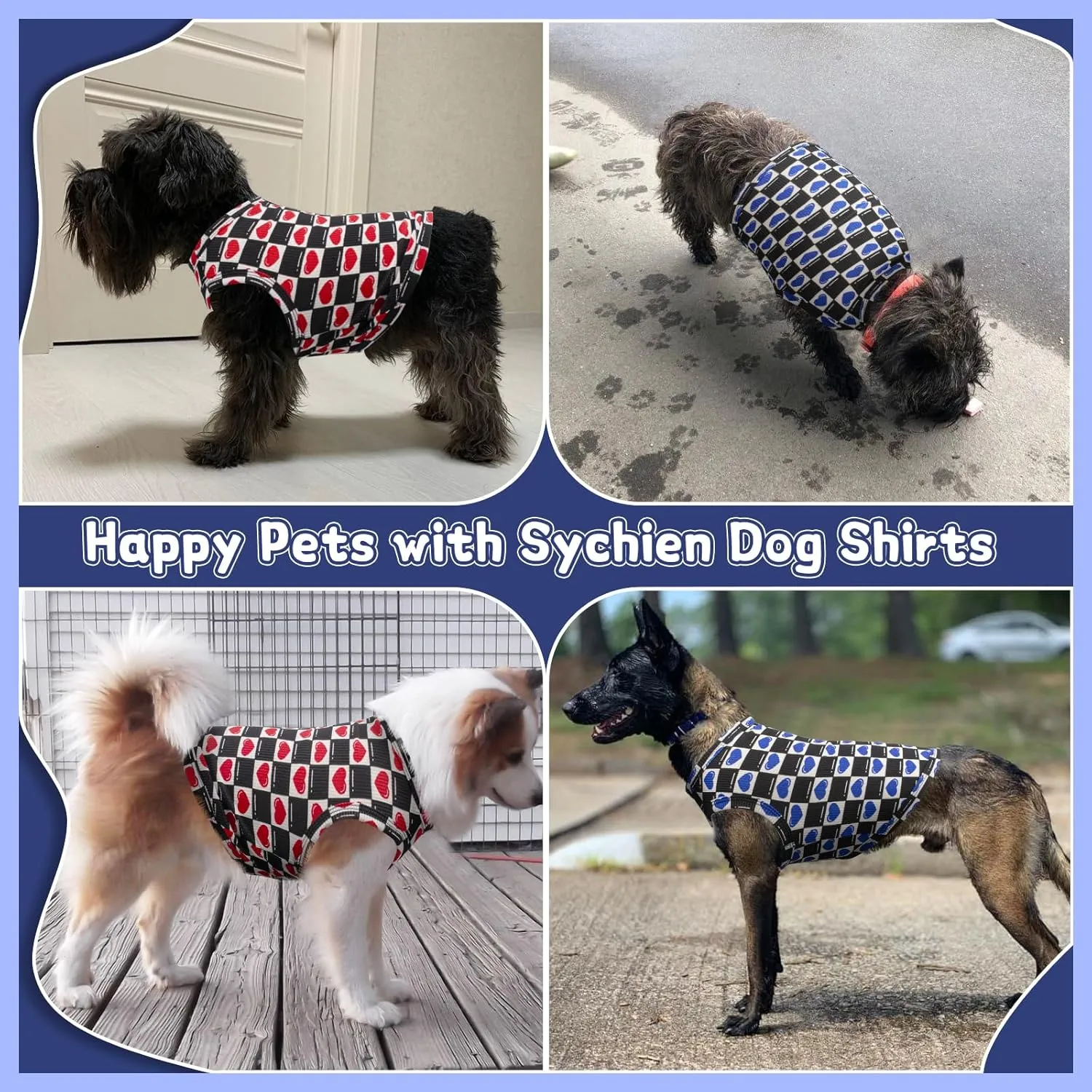 Dog Shirts Quick Dry Summer Cooling Love Heart Printing Dogs T-Shirt,Red Blue L