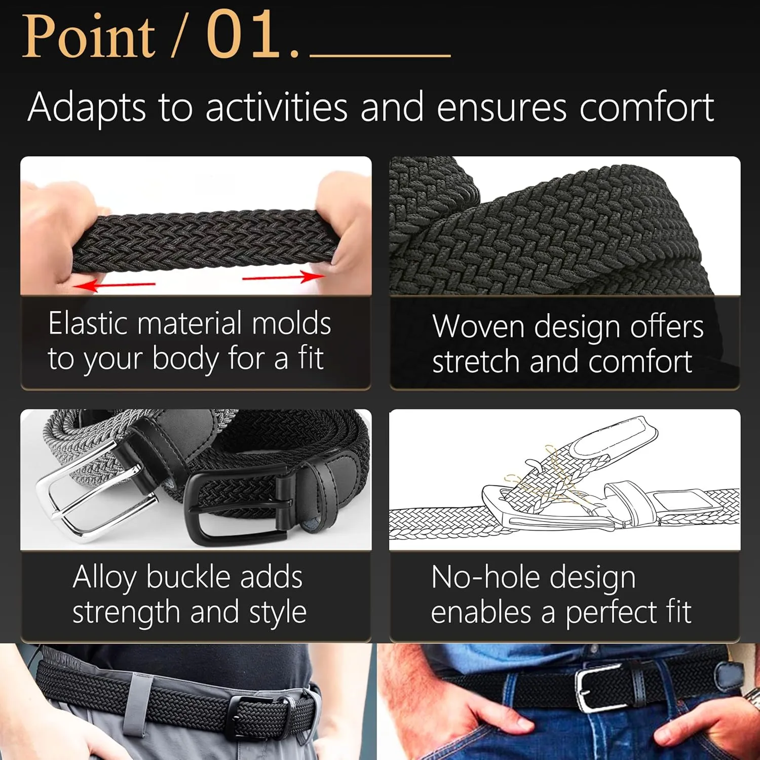 Elastic Braided Belt for Men and Women,Stretchable Adjustable Web Woven Belt for Work,Casual Wear, and Golf