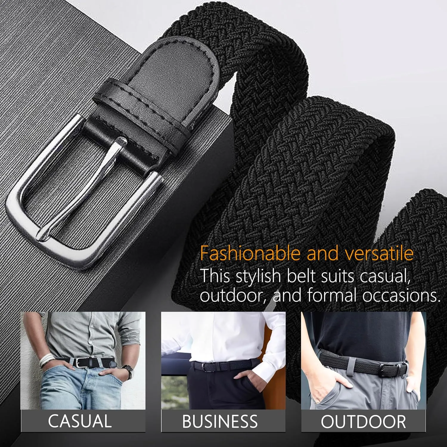 Elastic Braided Belt for Men and Women,Stretchable Adjustable Web Woven Belt for Work,Casual Wear, and Golf