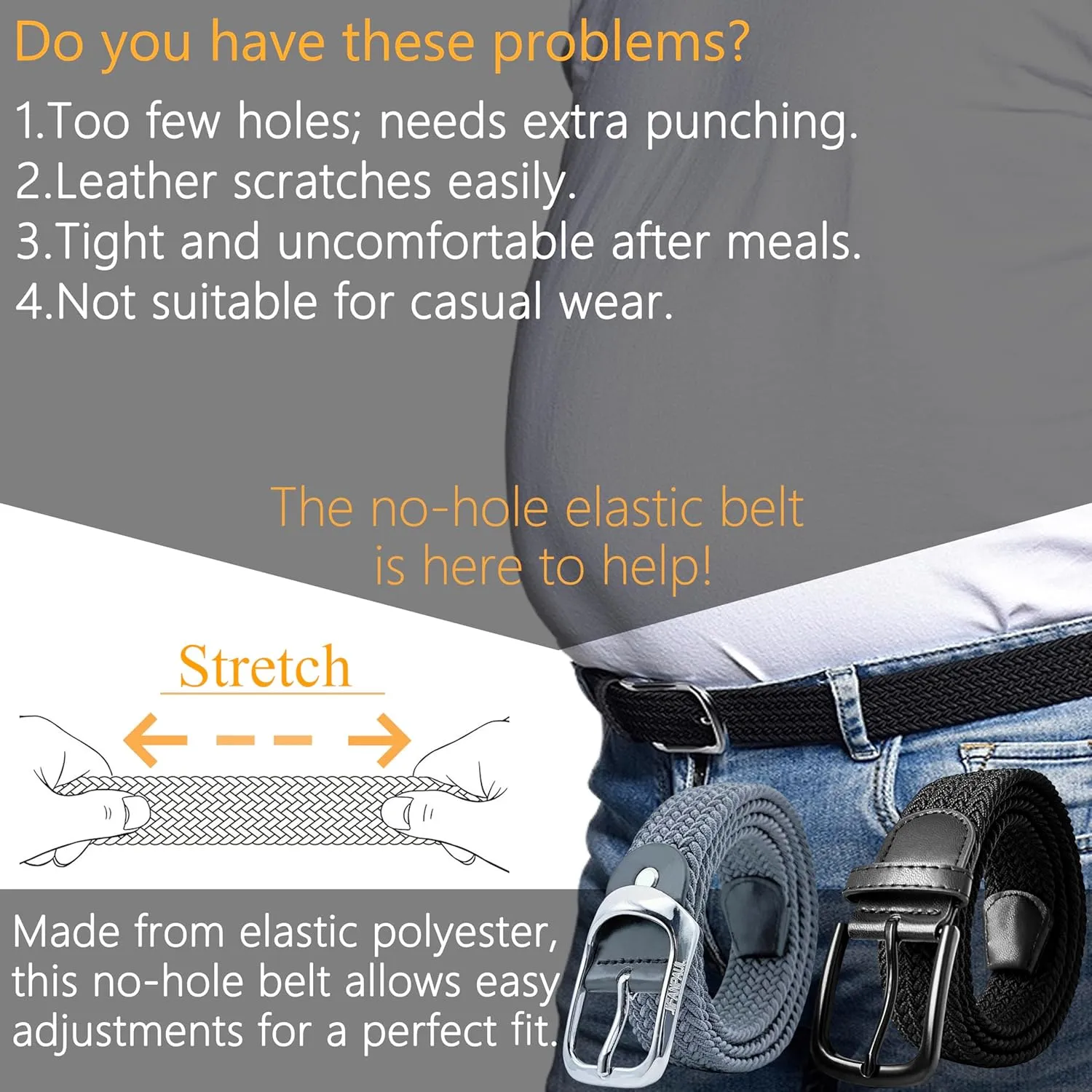 Elastic Braided Belt for Men and Women,Stretchable Adjustable Web Woven Belt for Work,Casual Wear, and Golf