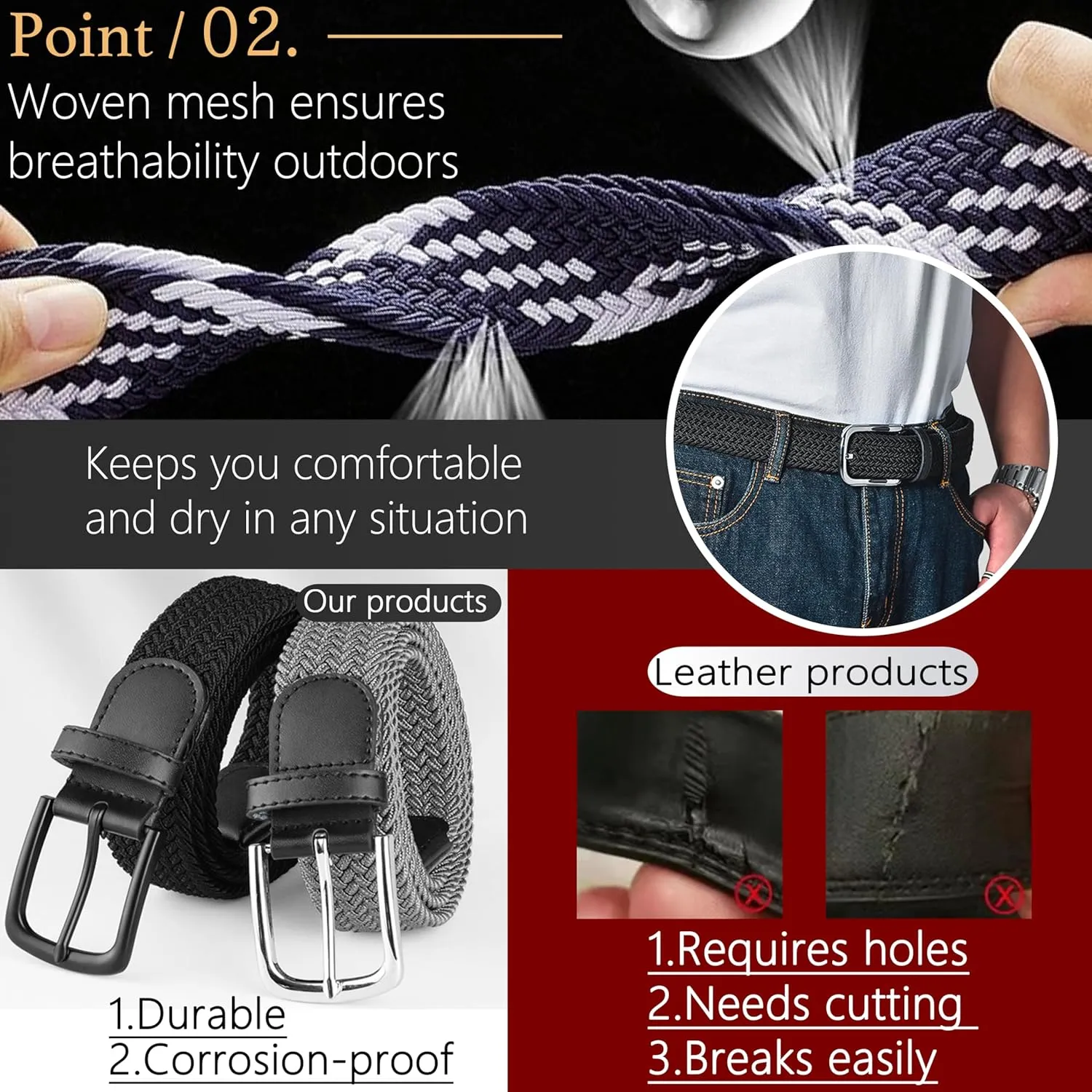Elastic Braided Belt for Men and Women,Stretchable Adjustable Web Woven Belt for Work,Casual Wear, and Golf