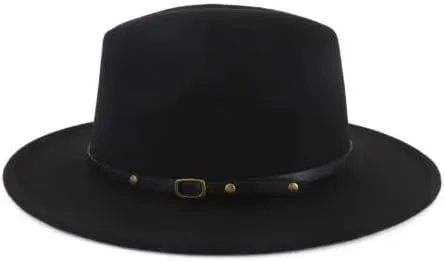 European and American Popular Woolen Top Color Matching Flat Brim Fedora Jazz Hat Black