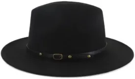 European and American Popular Woolen Top Color Matching Flat Brim Fedora Jazz Hat Black