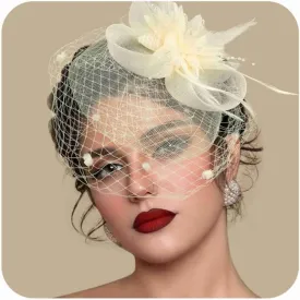 Fascinators Hats for Women Tea Party Hat Feather Mesh Headband Vintage Lace Cocktail Headwear Veil Hair Clip Church