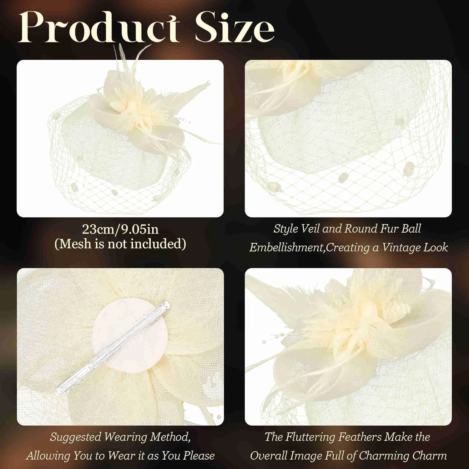 Fascinators Hats for Women Tea Party Hat Feather Mesh Headband Vintage Lace Cocktail Headwear Veil Hair Clip Church