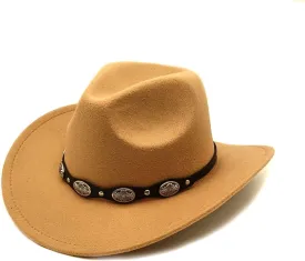 Felt Fedora Cowboy Hat: Womens Mens Wide Brim Classic Fashion Cowgirl Hats Lightweight Western Party Caps Accessory