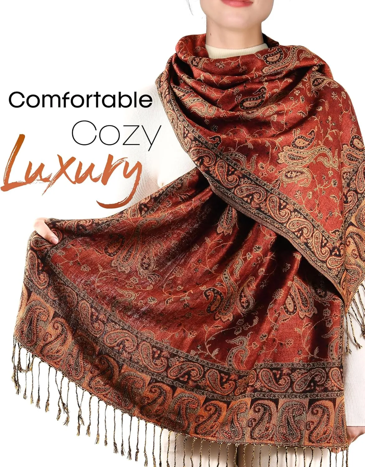 FURTALK Reversible Paisley Pashmina Shawl Wraps for Women Soft Exotic Indian Rave Scarf for Evening Dress Festival Scarves