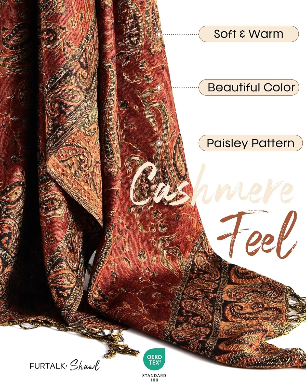 FURTALK Reversible Paisley Pashmina Shawl Wraps for Women Soft Exotic Indian Rave Scarf for Evening Dress Festival Scarves