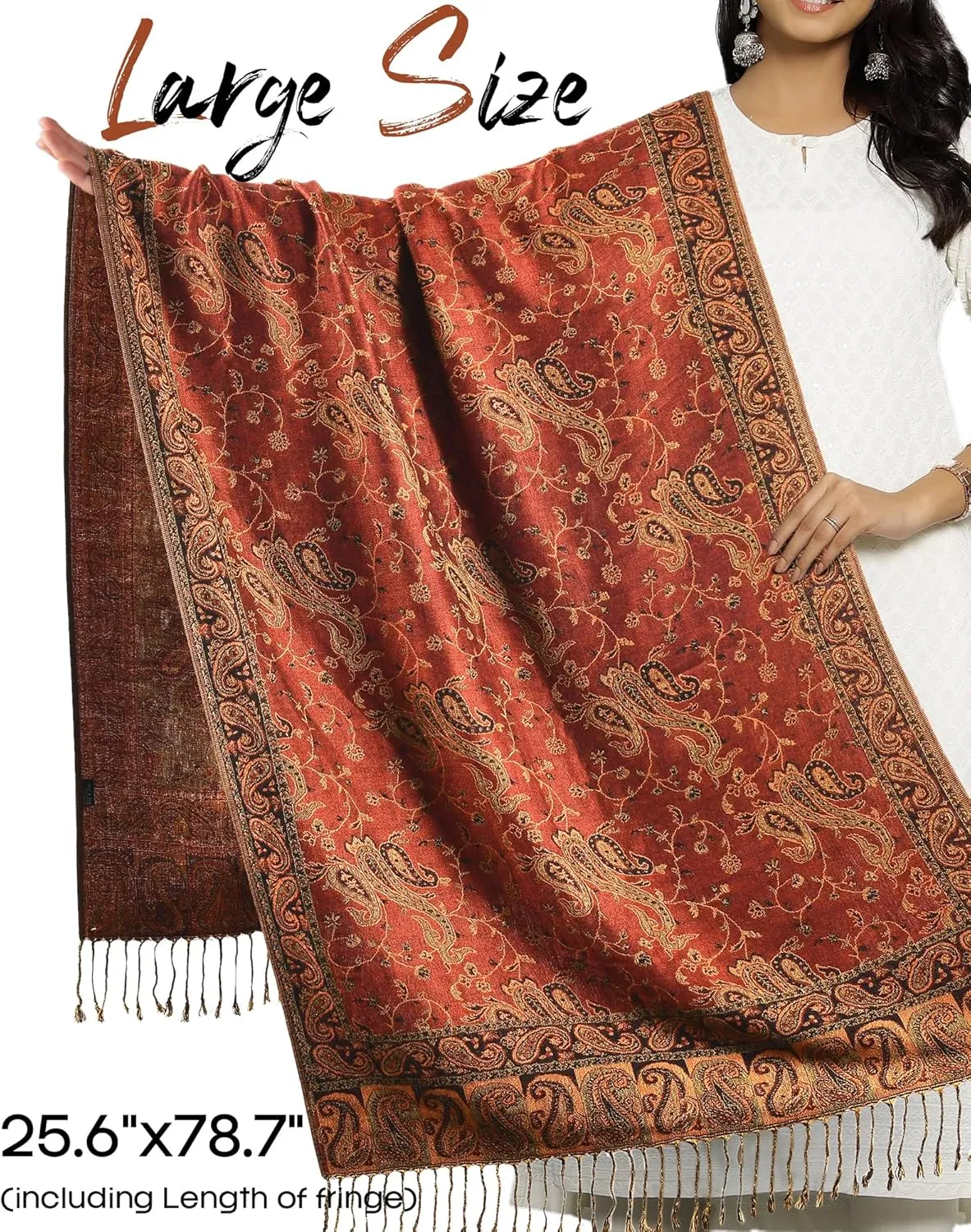 FURTALK Reversible Paisley Pashmina Shawl Wraps for Women Soft Exotic Indian Rave Scarf for Evening Dress Festival Scarves