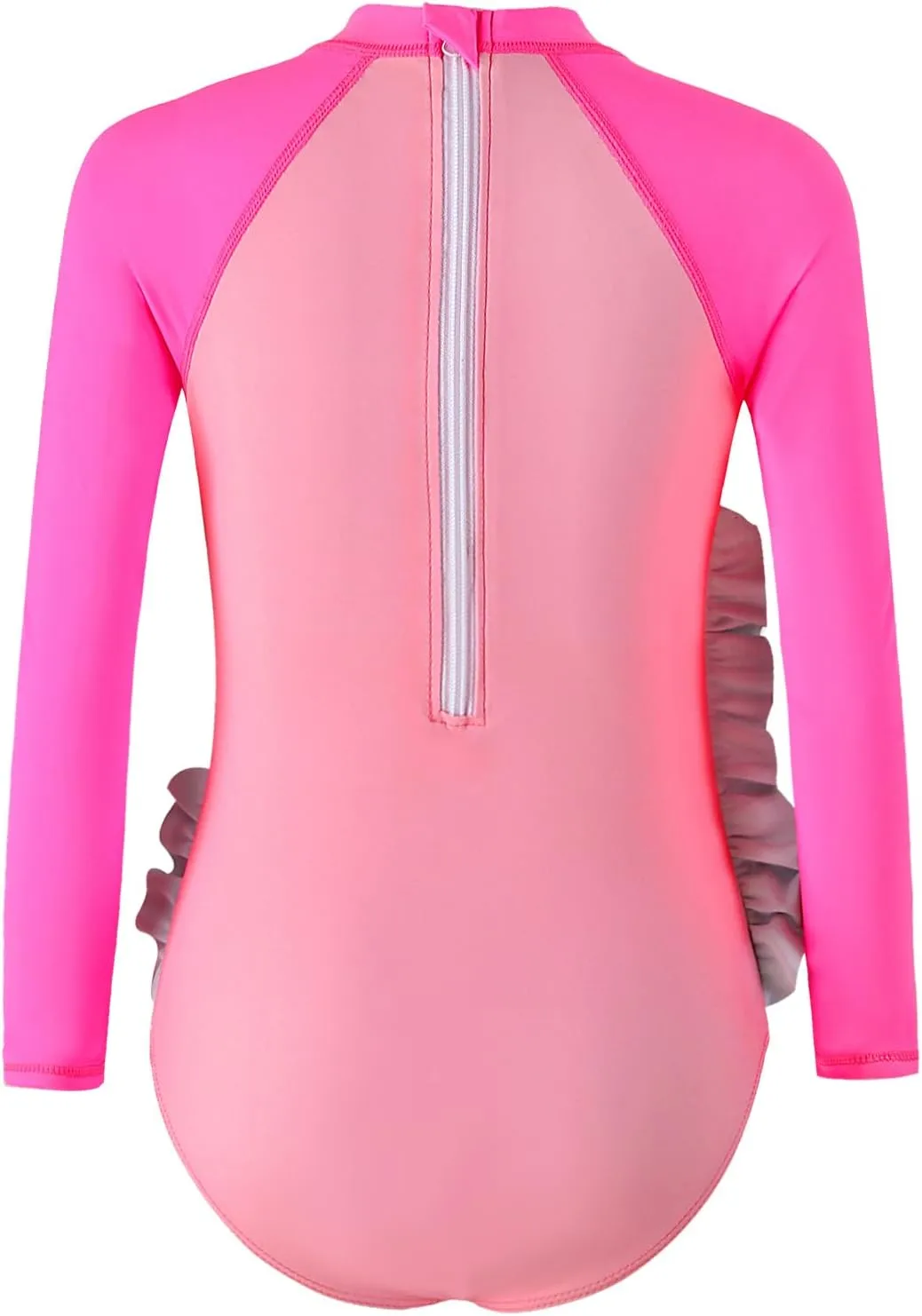 Girls Long Sleeve Rashguard Sets Kids One Piece Swimsuit Bathing Suit UPF 50  UV Zipper Swimwear