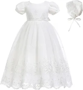 Glamulice Baby-Girls Newborn Satin Christening Baptism Floral Embroidered Dress Gown Outfit
