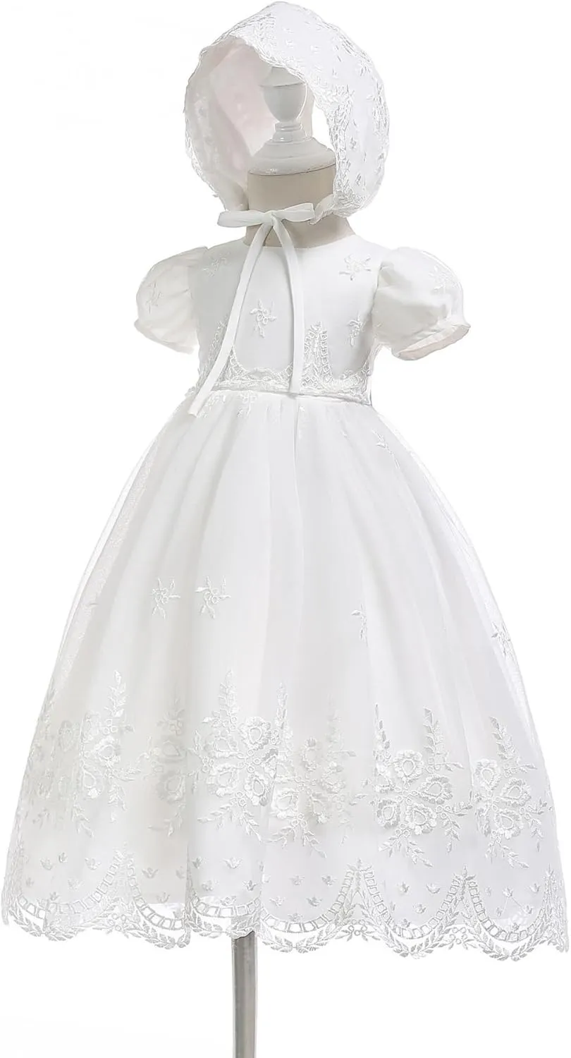 Glamulice Baby-Girls Newborn Satin Christening Baptism Floral Embroidered Dress Gown Outfit