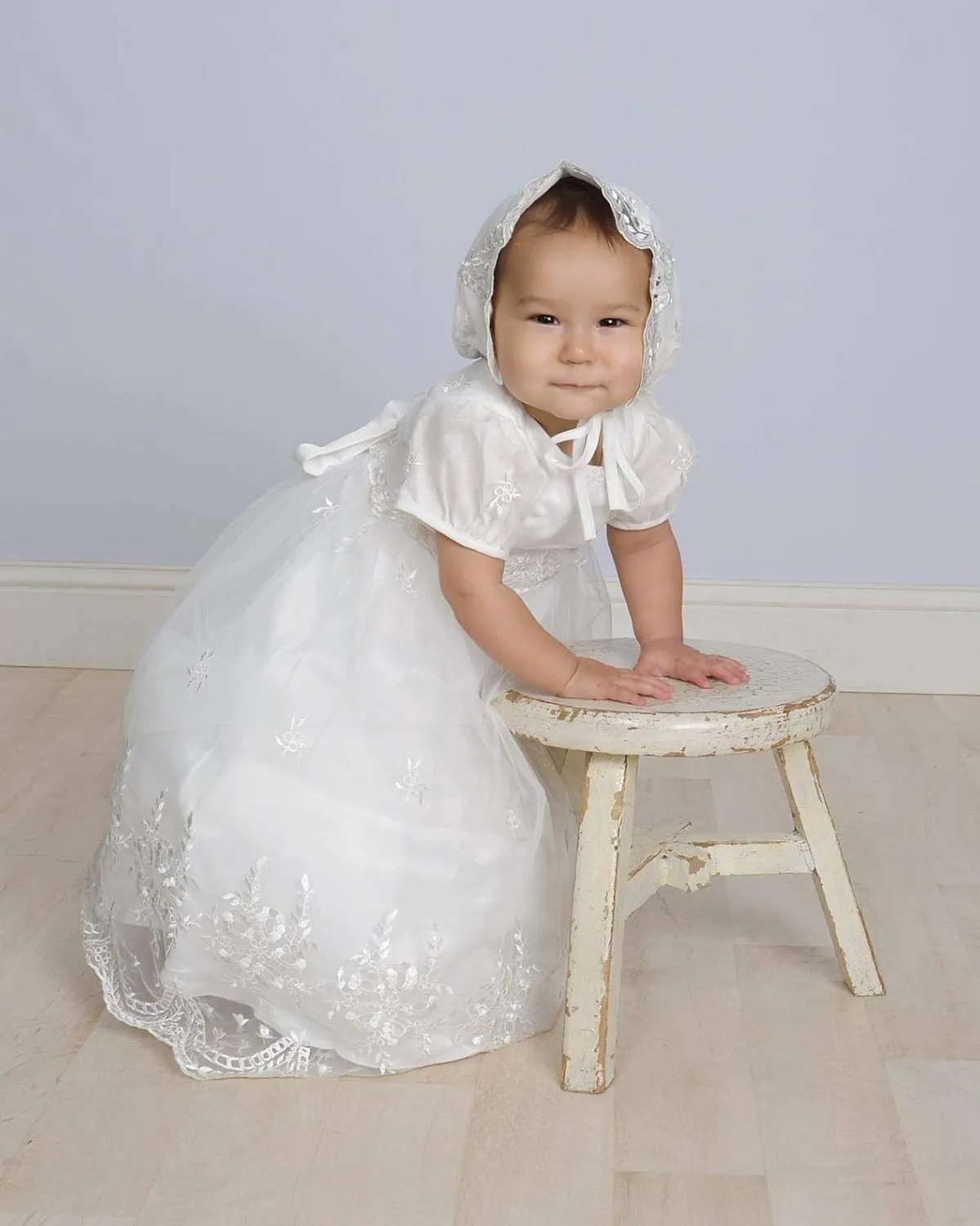Glamulice Baby-Girls Newborn Satin Christening Baptism Floral Embroidered Dress Gown Outfit