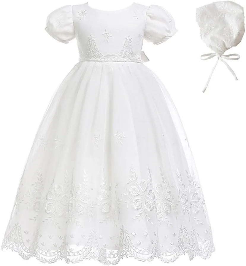 Glamulice Baby-Girls Newborn Satin Christening Baptism Floral Embroidered Dress Gown Outfit