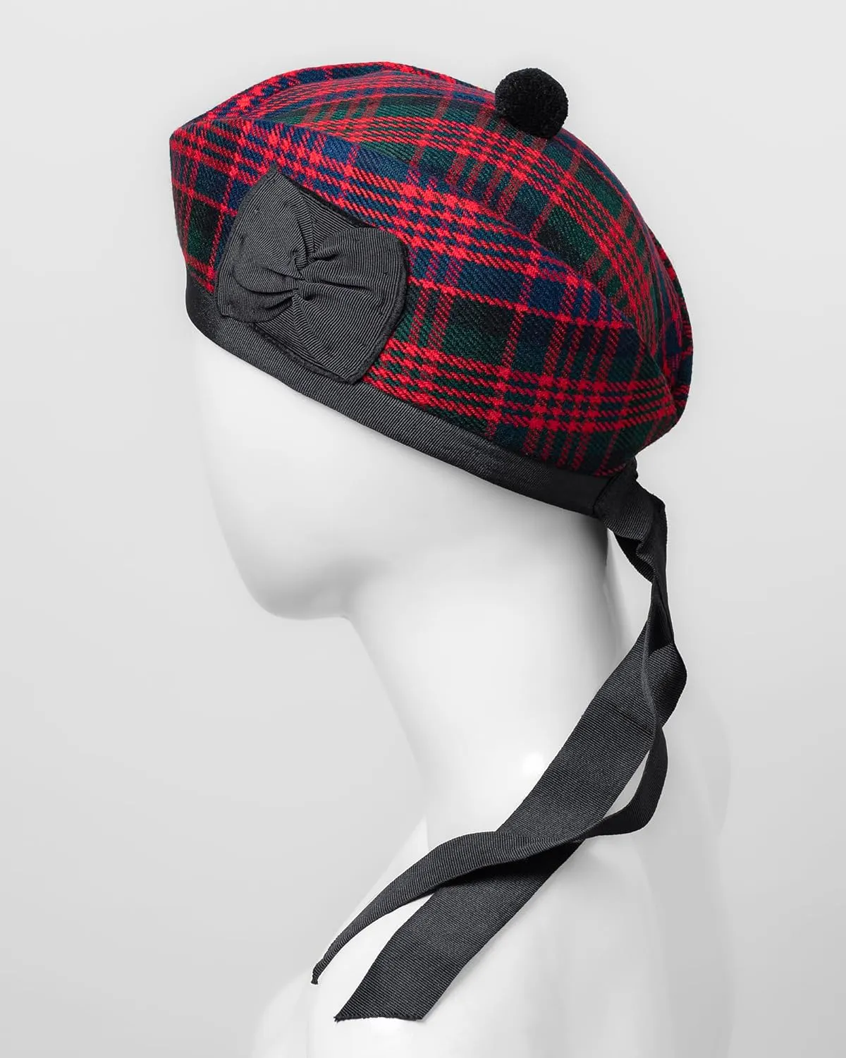 Glengarry Cap-Traditional Scottish Hat,100% Wool, Acrylic Wool Tartan,Kilts/Bagpipes Accessories,Polyester Cotton Ribbon