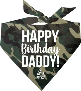 Happy Birthday Daddy! Dog Bandana | 100% Cotton Adjustable Triangle | Made in USA | Birthday Pawty | Party Theme | Celebration Photo Shoot Prop | Mom Dad | Camo, One Size (170)