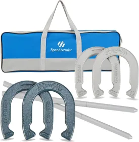 Horseshoes Outside Game Set - Universal Size Lawn Horseshoes Outdoor Games for Parties Beach Backyard, Includes 4 Horseshoes, 2 Steel Stakes and Durable Carrying Bag