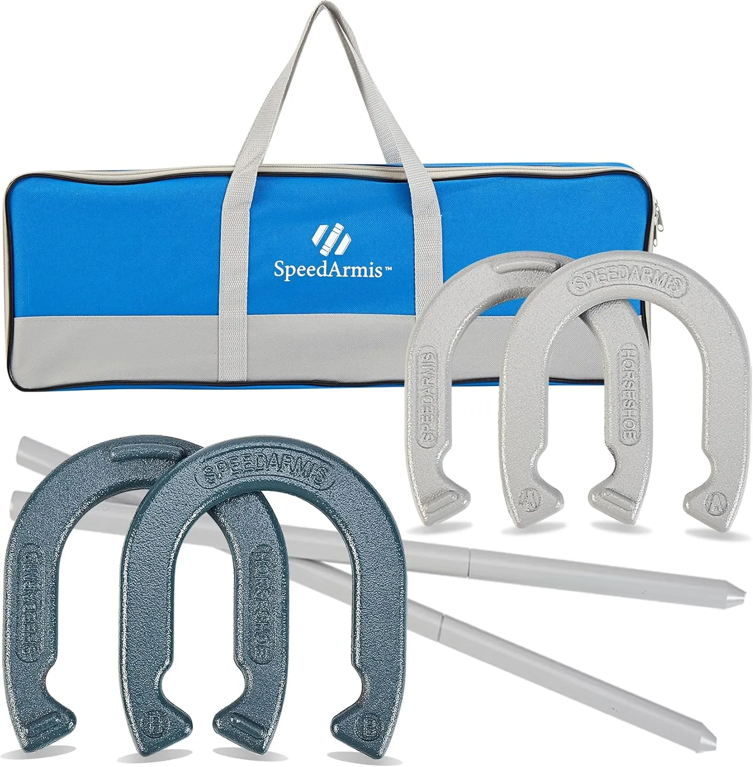 Horseshoes Outside Game Set - Universal Size Lawn Horseshoes Outdoor Games for Parties Beach Backyard, Includes 4 Horseshoes, 2 Steel Stakes and Durable Carrying Bag