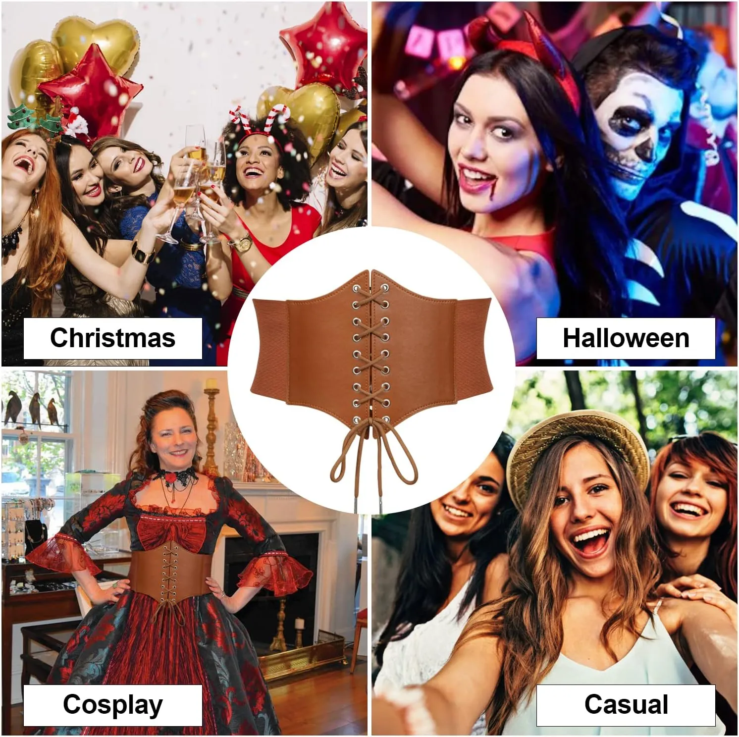JASGOOD Womens Elastic Costume Waist Belt Lace-up Tied Waspie Corset Belts for Women