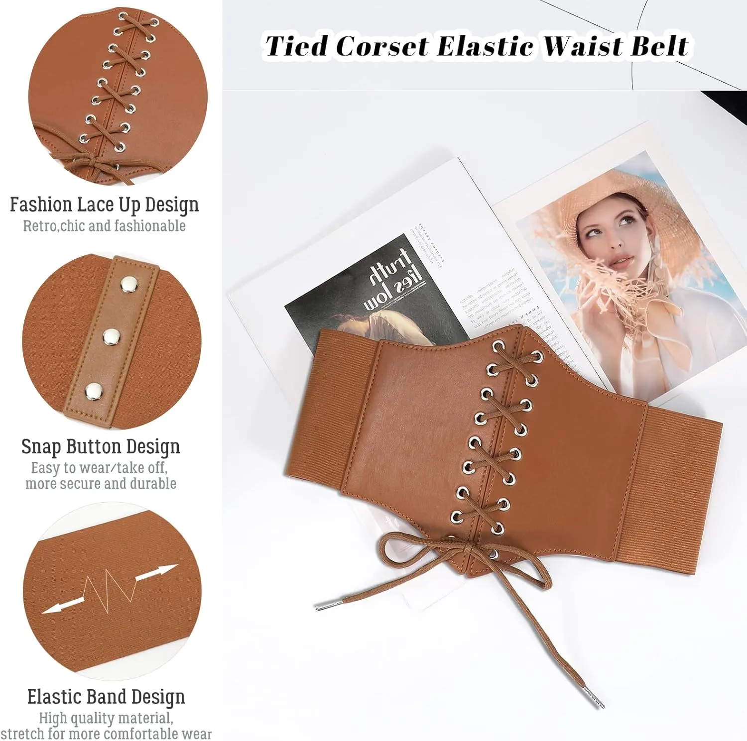 JASGOOD Womens Elastic Costume Waist Belt Lace-up Tied Waspie Corset Belts for Women