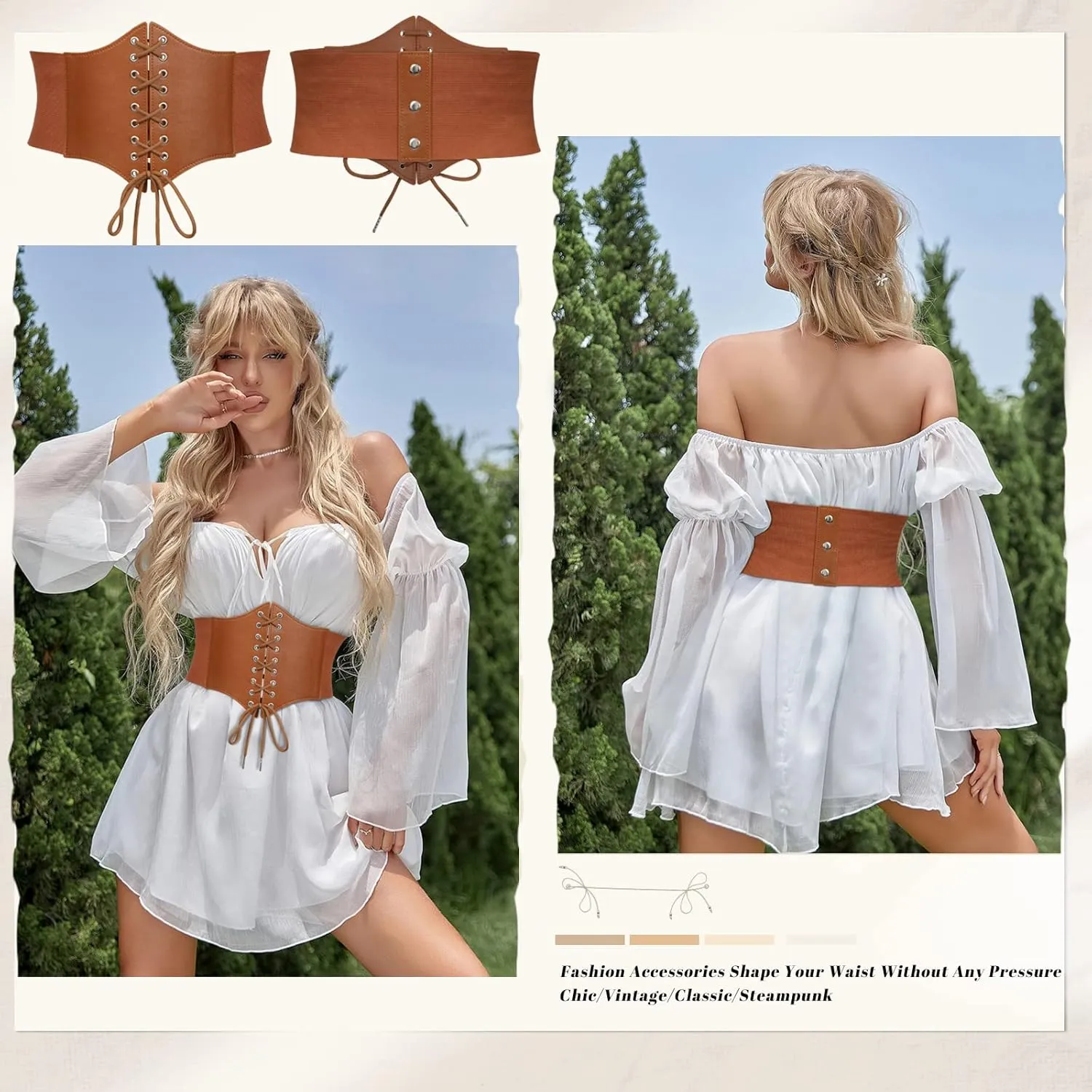 JASGOOD Womens Elastic Costume Waist Belt Lace-up Tied Waspie Corset Belts for Women