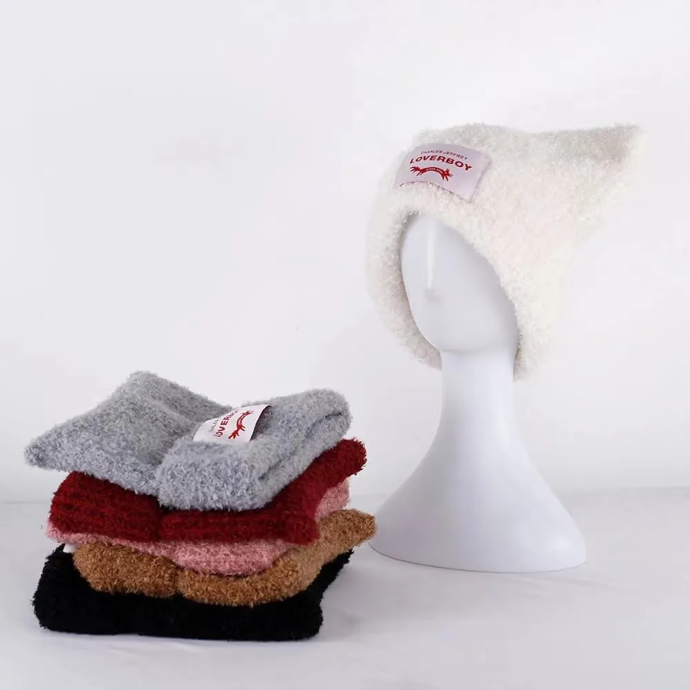 Knitted Beanie Hat - Cute Rabbit Long Ears Fun Fluffy Winter Warm Hat - White