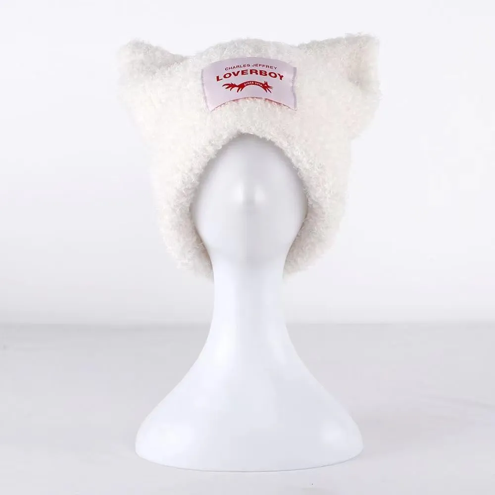 Knitted Beanie Hat - Cute Rabbit Long Ears Fun Fluffy Winter Warm Hat - White