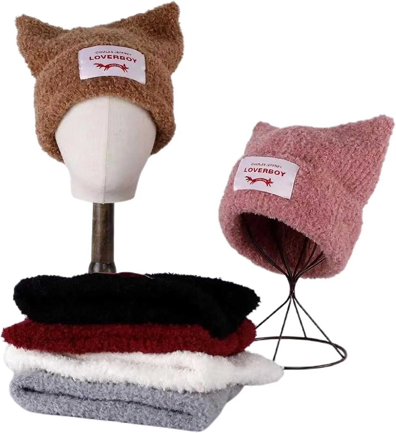 Knitted Beanie Hat - Cute Rabbit Long Ears Fun Fluffy Winter Warm Hat - White