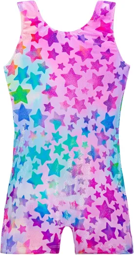 Leotards for Girls Gymnastics Kids Children Biketard with Shorts Sparkly Unicorn Dance UnitardsMultiple Colors