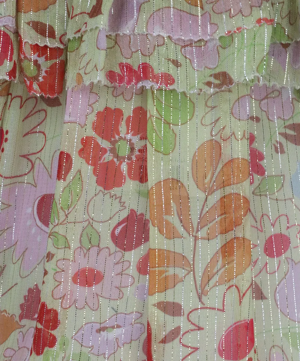 Manoush Green & Red Floral Print Ruffle Blouse sz 4