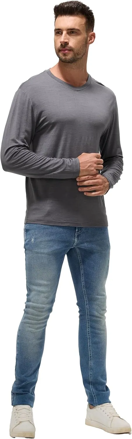 Men's Ultrafine 17.5 Micron Merino Base Layer | V-Neck Thermal Shirt, Moisture Wicking & Odor Resistant