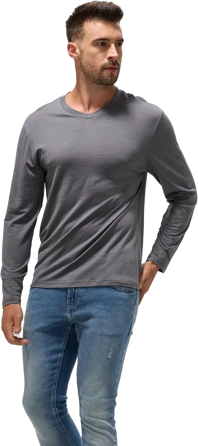 Men's Ultrafine 17.5 Micron Merino Base Layer | V-Neck Thermal Shirt, Moisture Wicking & Odor Resistant